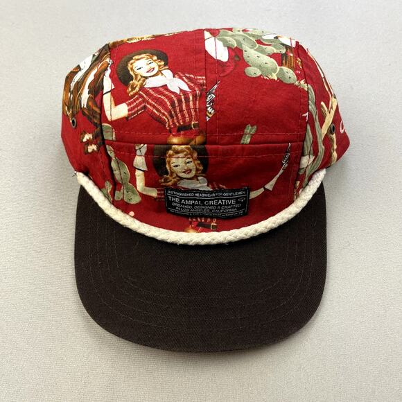 The Ampal Creative Hat Cap 5 Panel Red Brown Rope Cowgirl Cowboy Western Print - Picture 2 of 7